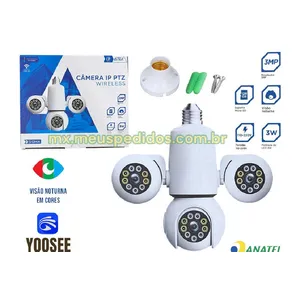 CAMERA INTERNA IP LAMPADA - WIFI - 3MP - SISTEMA YOOSEE - COM 3 CAMERA - VISAO NOTURNA EM CORES