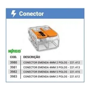 CONECTOR DE EMENDA VAGO 2 POLOS PARALEOS ATE 6MM