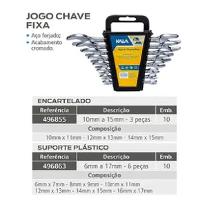 JOGO DE CHAVE FIXA 6 A 17 ( 6 PÇ KALA )