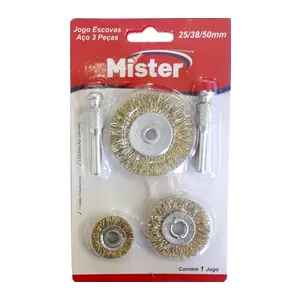 JOGO DE ESCOVA DE AÇO ROTATIVA 3 PCS MISTER ( DISCO )