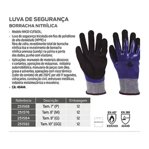 LUVA EPI WK32 NITRILICA TOTAL HPPE T9G / T10 GG WORKER