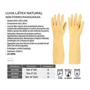 LUVA EPI WK47 LATEX AMARELA LONGA GG ( RANHURADA )