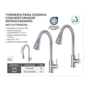 TORNEIRA METAL BALCAO MONOCOMANDO ( COZINHA TUBO ALTO ) LIEGE